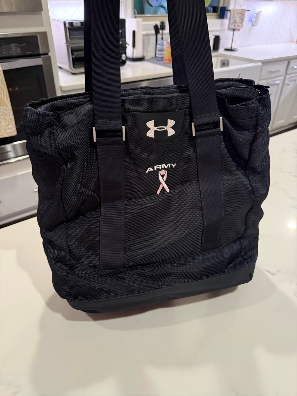 Under Armour Black Duffel Tote with Pink Ribbon Accent
